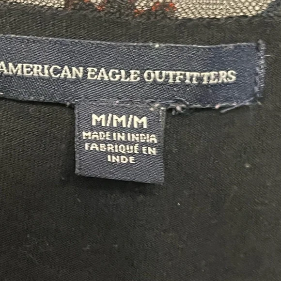 American Eagle Outfitters Black Sheer Embroidered Goth Boho Flares Blouse Sz M - Picture 5 of 7